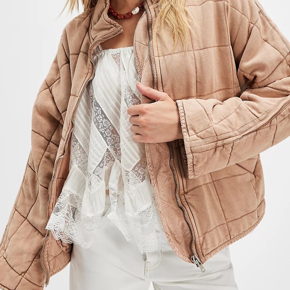 Free People Tan Dolman Quilted Knit Jacket